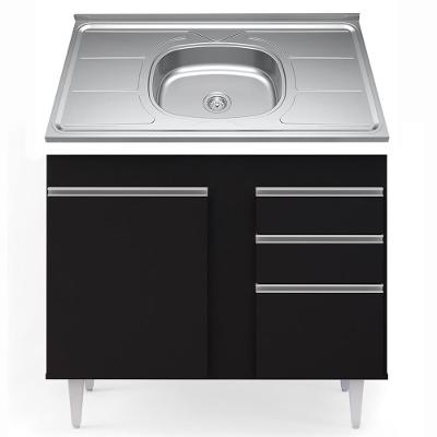 Balcão Gabinete Com Pia Inox 100cm 2 Portas 2 Gavetas Luziania Preto - Lumil