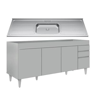 Balcão De Cozinha Com Pia Inox 180cm 4 Portas Dallas Cinza Claro - Lumil