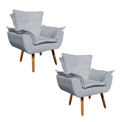 Kit 2 Poltronas Decorativas Sala De Estar Pés Palito Opla Suede Cinza - Ibiza