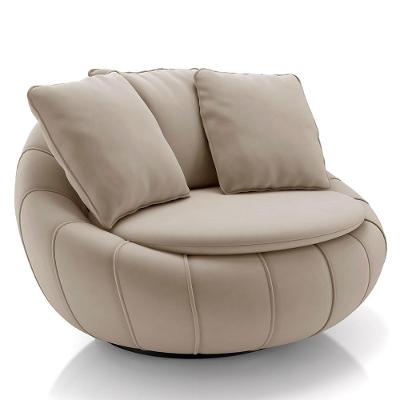Poltrona Decorativa Redonda Giratória Com Almofadas Saphire M22 Veludo Bege - Mpozenato