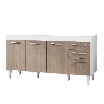 Balcão Gabinete áustria 160cm Sem Tampo 4 Portas 2 Gavetas - Lumil Móveis Branco-castanho