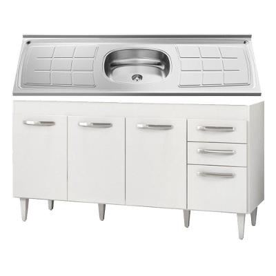 Balcão Gabinete áustria E Pia Inox 160cm 4 Portas - Lumil Móveis Branco