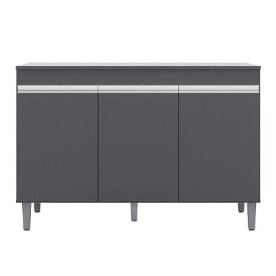 Balcão Gabinete Para Pia 120cm 3 Portas Com Tampo Manu Cinza - Ajl Móveis