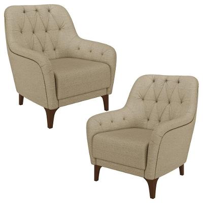 Kit 2 Poltronas Decorativas Para Sala Com Capitonê Pietà M22 Linho Bege - Mpozenato
