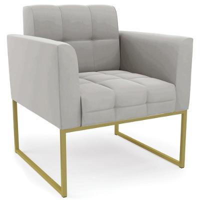 Poltrona Decorativa Base Industrial Dourado Ana Veludo Cinza - Ibiza