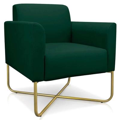 Poltrona Decorativa Base Industrial X Dourada Maressa S23 Suede Verde - Ibiza