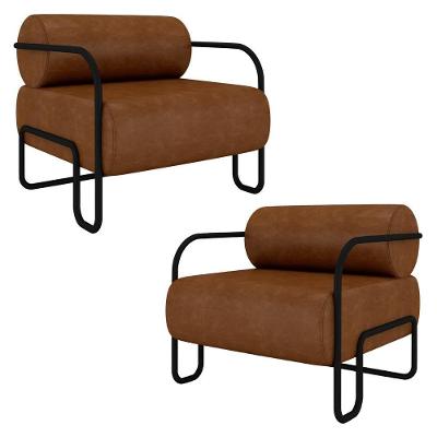 Poltrona Decorativa Para Sala Industrial Kit 2 Kira K04 Sintético Marrom - Mpozenato