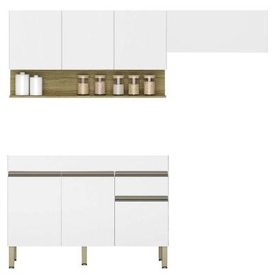 Armário De Cozinha 3 Peças Balcão Sem Tampo 120cm Lina02 K02 Supremo-freijó - Mpozenato