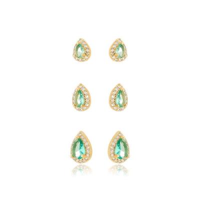 Trio Brincos Gotas Cravejados Banhado A Ouro 18k