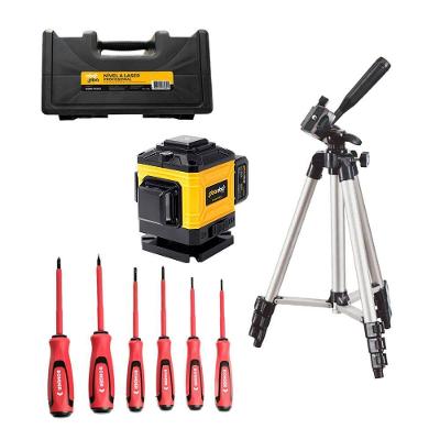 Kit Nível Laser Verde 3d 12 Linhas Tripé Ajustável E Chaves Fenda E Philips