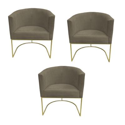 Kit 03 Poltronas Paola Base De Ferro Sued Marrom Rato D'classe Decor