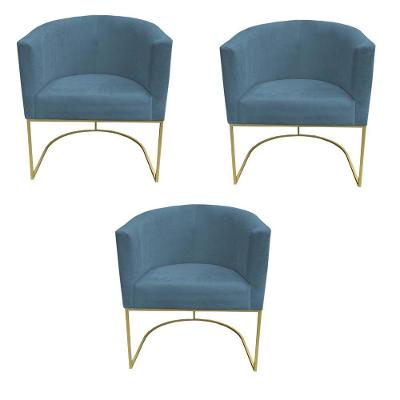 Kit 03 Poltronas Paola Base De Ferro Sued Azul Tiffany D'classe Decor