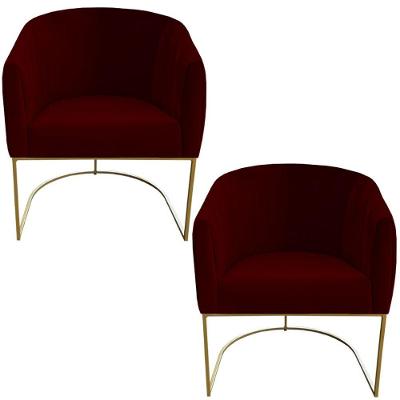 Kit 02 Poltrona Julia Com Base De Ferro Sala De Estar Escritório Recepção Clinica Suede Marsala D'classe Decor