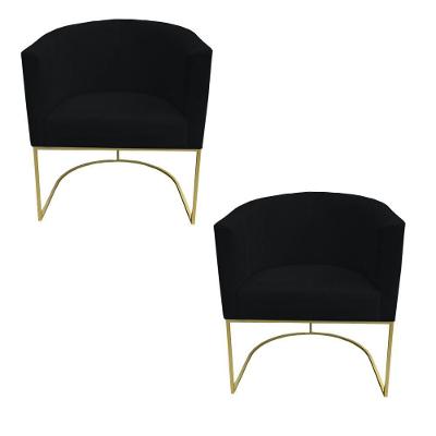 Kit 02 Poltronas Paola Base De Ferro Sued Preto D'classe Decor
