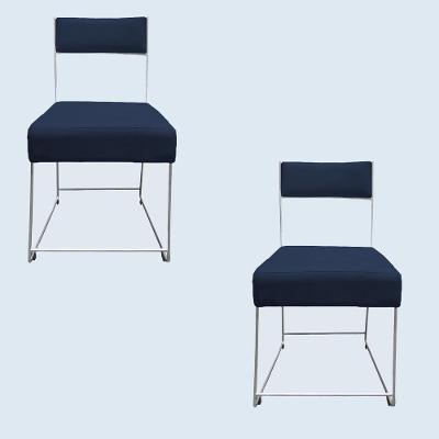 Kit 02 Cadeiras Atena Base De Ferro Maciço Prata Veludo Azul Marinho D'classe Decor