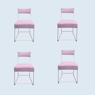 Kit 04 Cadeiras Atena Base De Ferro Maciço Prata Suede Rosa Bebê D'classe Decor