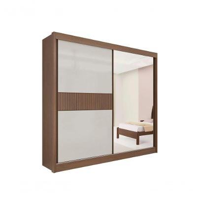 Guarda Roupa Titanium Ripado 2 Portas 6 Gavetas Com Espelho Sem Pés D' Doro Castanho-off White-ripado