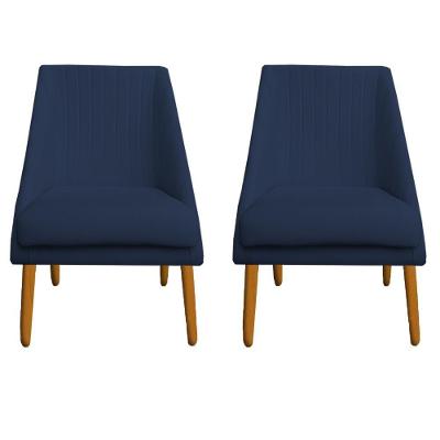 Kit 02 Cadeiras Para Sala De Jantar Ana Pés Palito Veludo Azul Marinho D'classe Decor