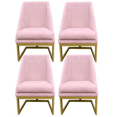 Kit 04 Cadeiras Para Sala De Jantar Ana Base De Ferro Suede Rosa Bebê D'classe Decor