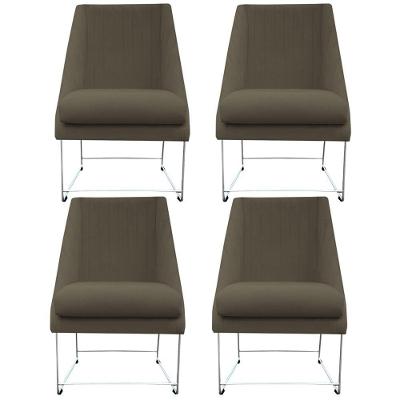 Kit 04 Cadeiras Ana Base De Ferro Prata Suede Marrom Rato D'classe Decor