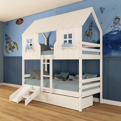 Beliche Casinha Encantada Com 02 Gavetas Kit Escada/ Escorregador Madeira Maciça Branco Megamobilia