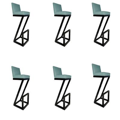 Kit 06 Banqueta Alta Z Base De Ferro Suede Azul Tiffany D'classe Decor