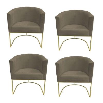 Kit 04 Poltronas Paola Base De Ferro Sued Marrom Rato D'classe Decor