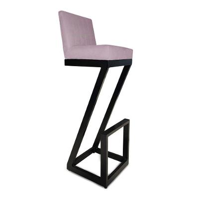 Banqueta Alta Z Base De Ferro Suede Rosa Bebê D'classe Decor