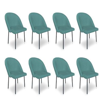 Kit 08 Cadeiras De Jantar Virginia Sued Azul Turquesa Pés De Ferro Preto Dclasse Decor