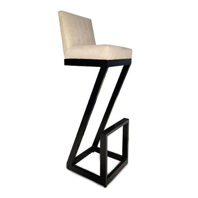 Banqueta Alta Z Base De Ferro Suede Bege- D'classe Decor