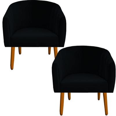 Kit 02 Poltrona Julia Decoração Salão Cadeira Escritório Recepção Estar Amamentação Suede Preto D'classe Decor
