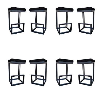 Kit 08 Banquetas Londres Base De Ferro Sued Preto D'classe Decor