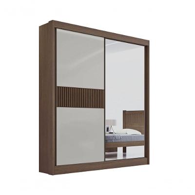 Guarda Roupa Casal Athenas 2 Portas Ripado 3 Gavetas Com Espelho Sem Pés - D' Doro Castanho-off White-ripado