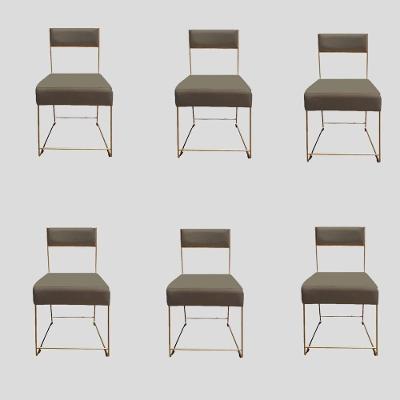 Kit 06 Cadeiras Atena Base De Ferro Maciço Dourada Suede Marrom Rato D'classe Decor