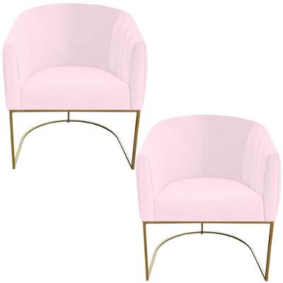 Kit 02 Poltrona Julia Com Base De Ferro Sala De Estar Escritório Recepção Clinica Suede Rosa Bebê D'classe Decor