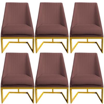 Kit 06 Cadeiras Para Sala De Jantar Ana Base De Ferro Veludo Rosê D'classe Decor