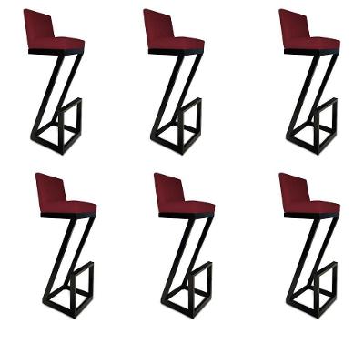 Kit 06 Banqueta Alta Z Base De Ferro Suede Marsala D'classe Decor