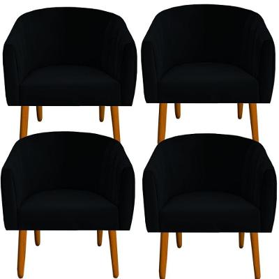 Kit 04 Poltrona Julia Decoração Salão Cadeira Escritório Recepção Estar Amamentação Suede Preto D'classe Decor