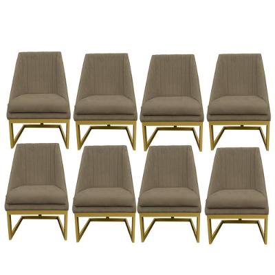 Kit 08 Cadeiras Para Sala De Jantar Ana Base De Ferro Suede Marrom Rato D'classe Decor