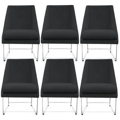 Kit 06 Cadeiras Ana Base De Ferro Prata Suede Grafite D'classe Decor