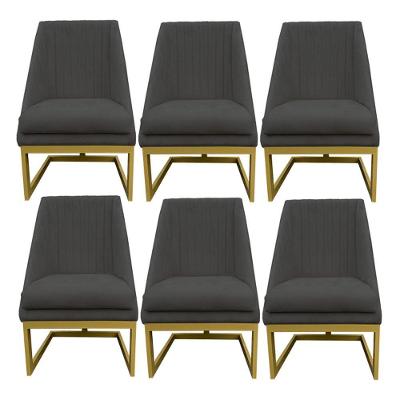 Kit 06 Cadeiras Para Sala De Jantar Ana Base De Ferro Suede Grafite D'classe Decor