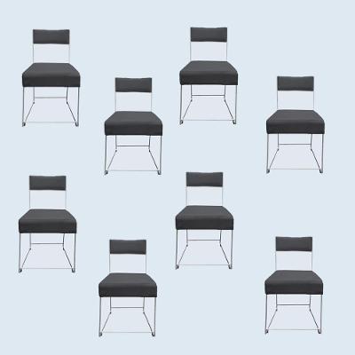 Kit 08 Cadeiras Atena Base De Ferro Maciço Prata Suede Grafite D'classe Decor