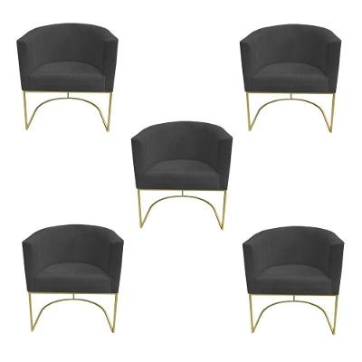 Kit 05 Poltronas Paola Base De Ferro Sued Grafite D'classe Decor