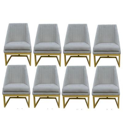 Kit 08 Cadeiras Para Sala De Jantar Ana Base De Ferro Suede Bege D'classe Decor