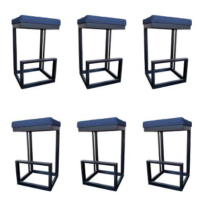 Kit 06 Banquetas Londres Base De Ferro Sued Azul Marinho D'classe Decor