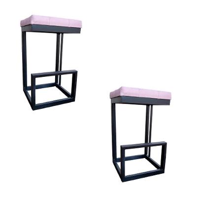 Kit 02 Banquetas Londres Base De Ferro Sued Rosa Bebê D'classe Decor