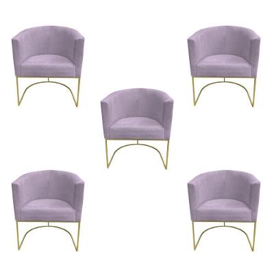 Kit 05 Poltronas Paola Base De Ferro Sued Rosa Bebê D'classe Decor