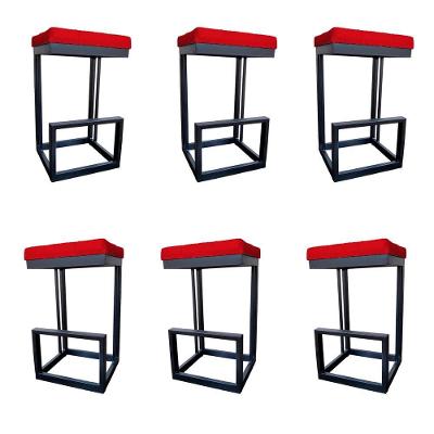 Kit 06 Banquetas Londres Base De Ferro Sued Vermelho D'classe Decor