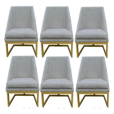 Kit 06 Cadeiras Para Sala De Jantar Ana Base De Ferro Suede Bege D'classe Decor