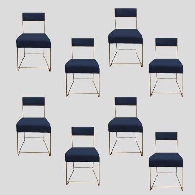 Kit 08 Cadeiras Atena Base De Ferro Maciço Dourada Veludo Azul Marinho D'classe Decor